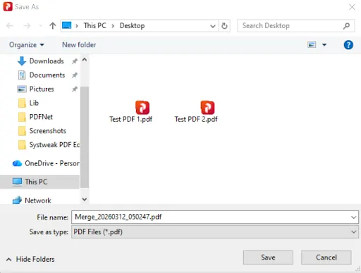 name of the combined file and the location
