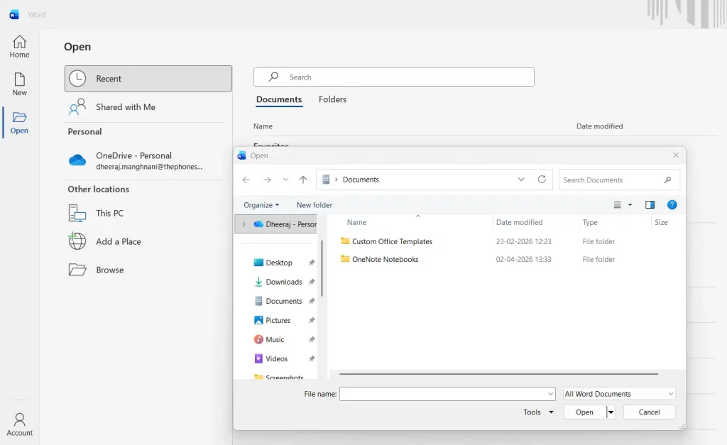 Open the MS Word app