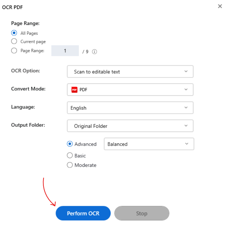 Perform OCR process