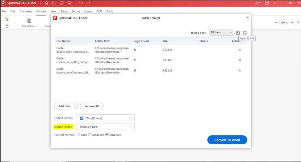 Select the Output folder