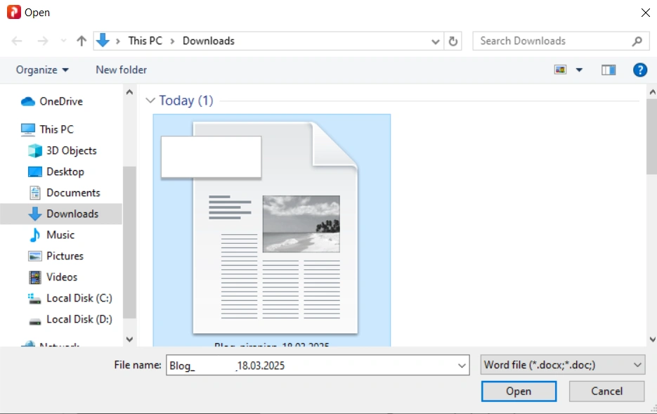 select your word document