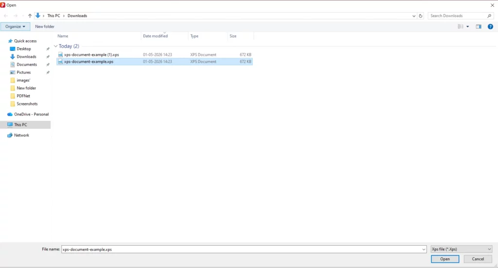 Choose the XPS file