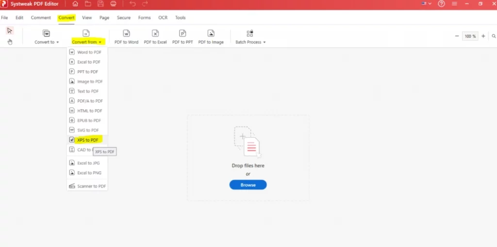 Choose the XPS to PDF option
