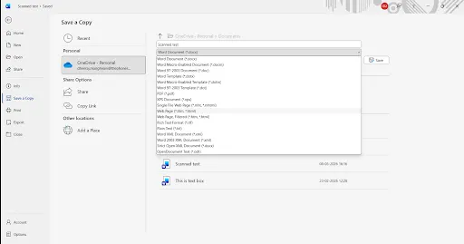 Specify the location, file name, and choose WebPage