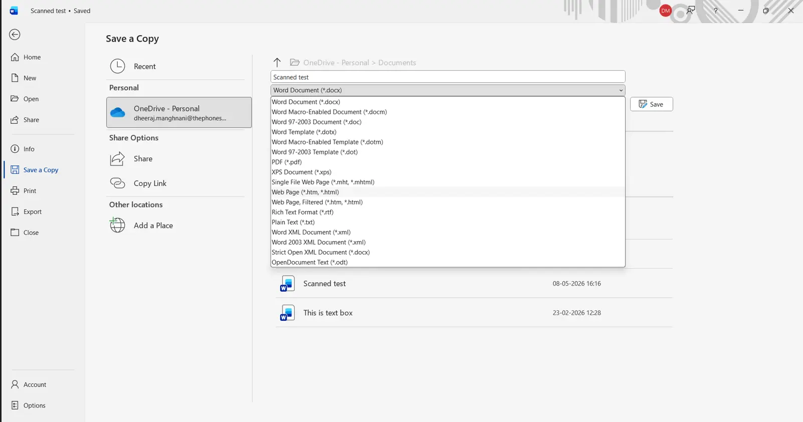 choose WebPage from the dropdown