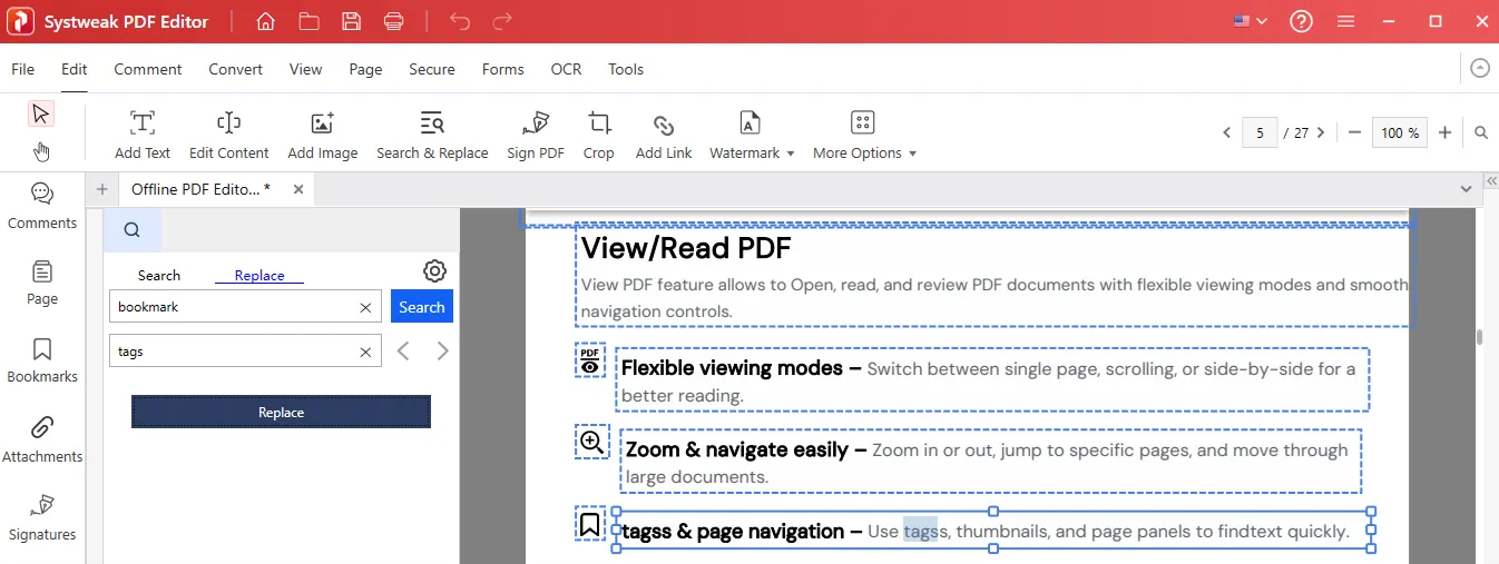 click to replace the text