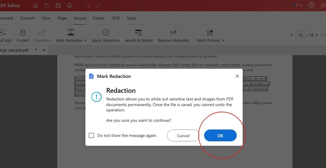 confirmation message