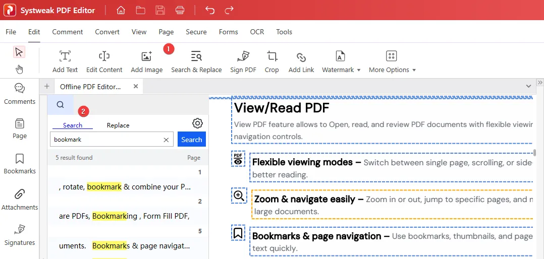 search and replace option