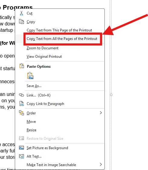 Copy Text from All the Pages of the Printout