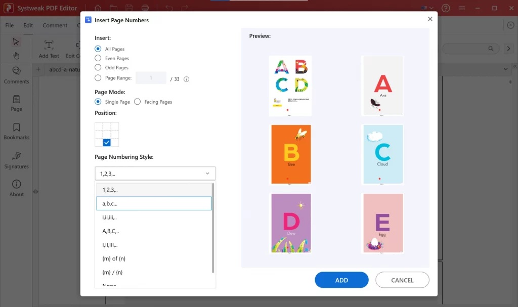 Page Numbering style