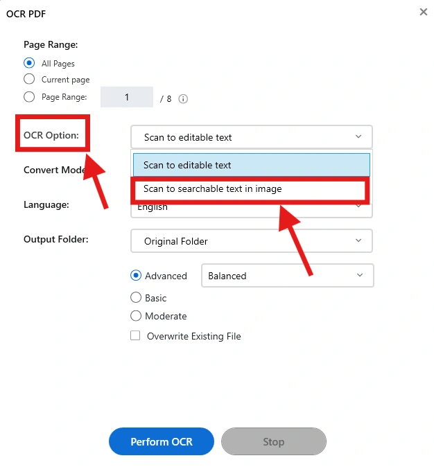 Scan to Searchable Text in image
