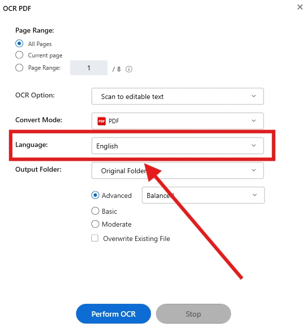 Select the language spe