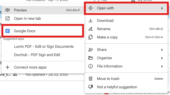 open with Google Docs
