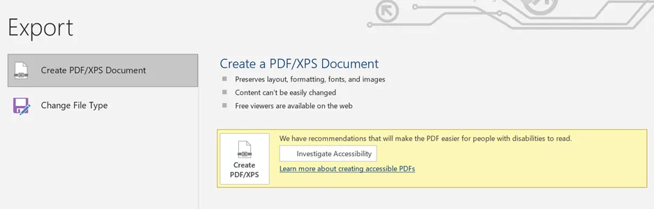 click create pdf button
