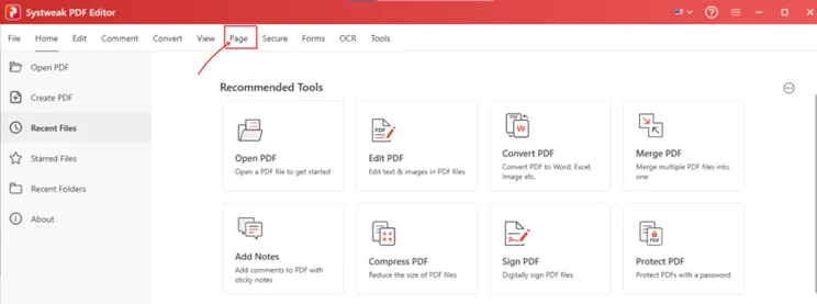 option page from menu
