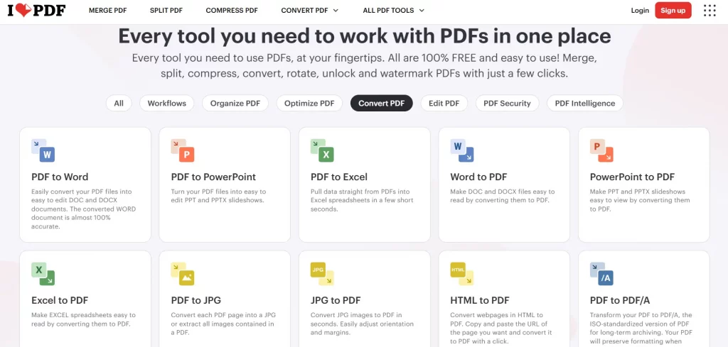 Convert tab in ILovePDF