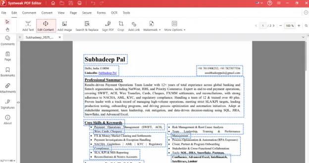 Edit Content menu option