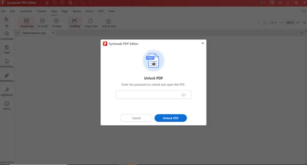 Prompt to enter the password to open the PDF.