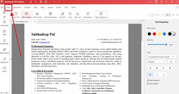 Select the Edit menu option