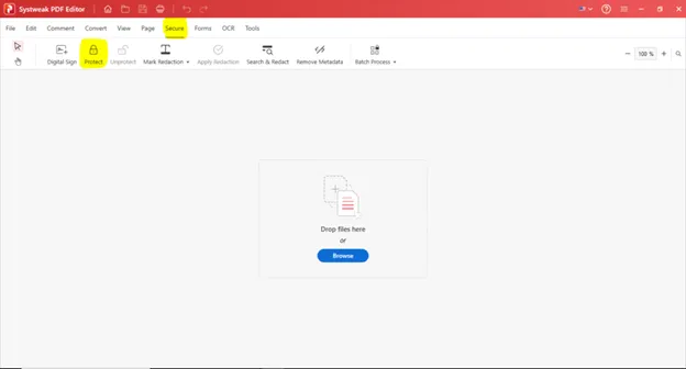 click on secure tab from the taskbar