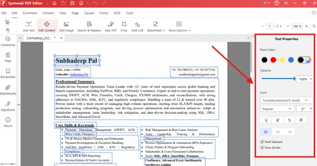 format the text by picking color or other setting