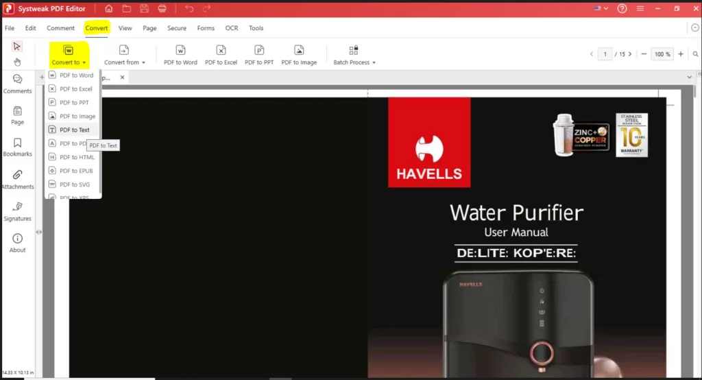 Click on the Convert option