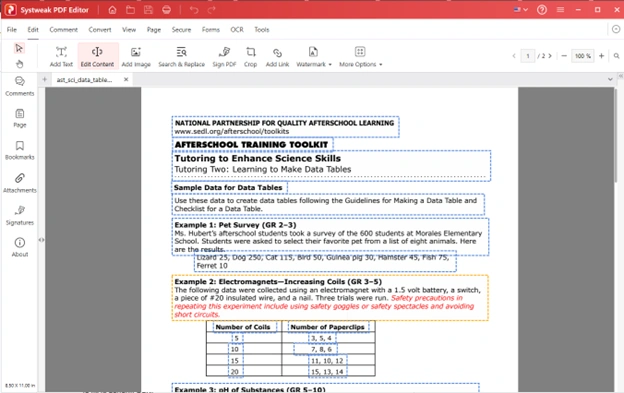Edit content in PDF