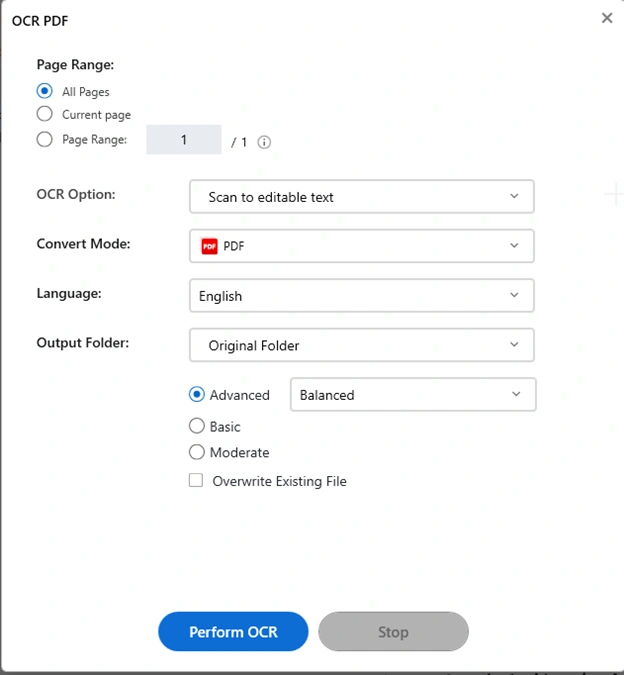 OCR PDF window