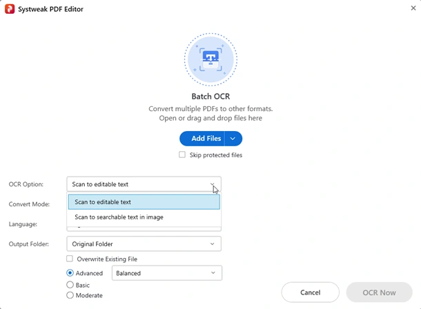 Scan to searchable text in an image