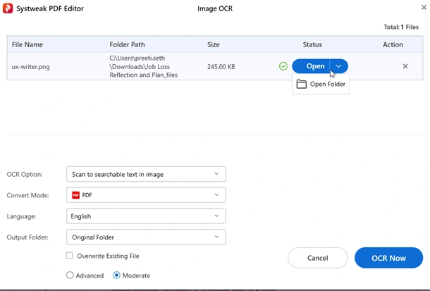 select Open Folder