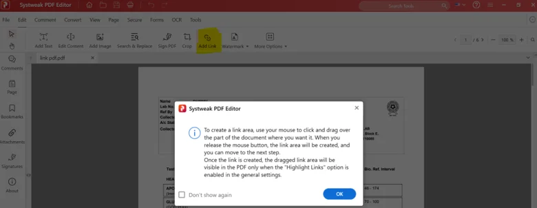 Add Link button