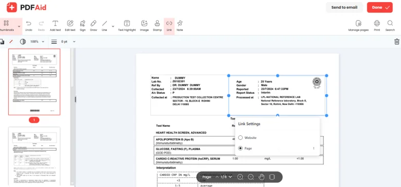 Create hyperlink in pdf