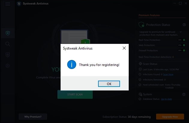 Systweak Antivirus Left Panel