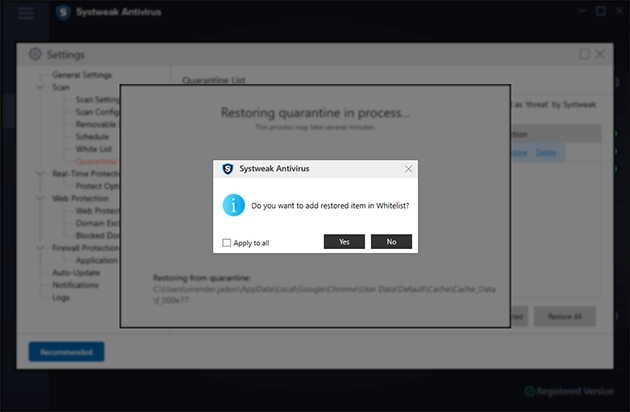 Select the file you wish to put back and hit Restore