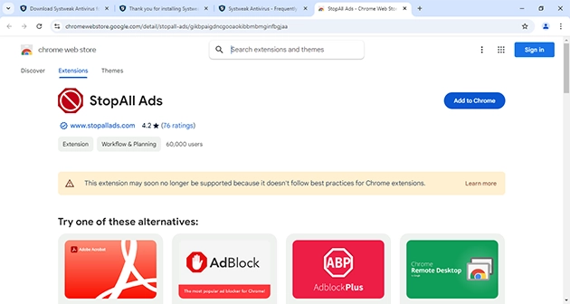 StopAll Ads Browser Extenstion Install