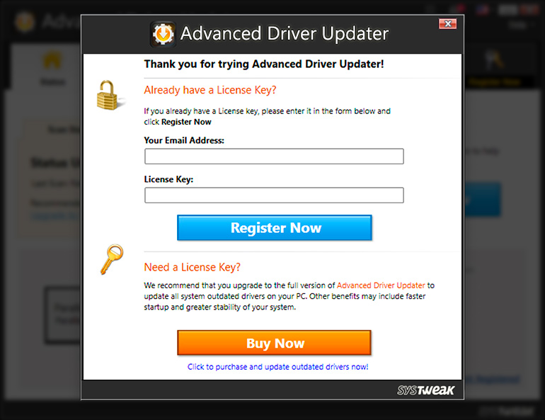 Register Advanced Driver Updater
