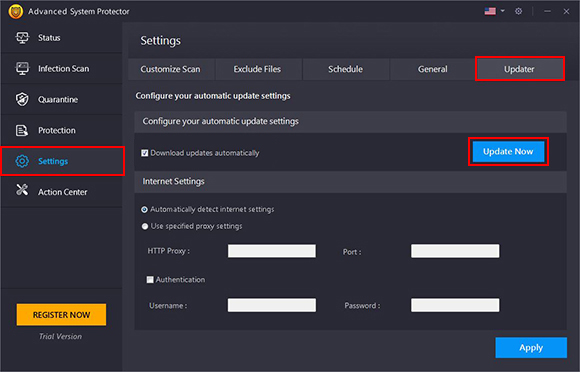Go to Settings > Updater tab. Here, click on the ''Update Now'' button. Go to Settings > Updater tab. Here, click on the ''Update Now'' button.