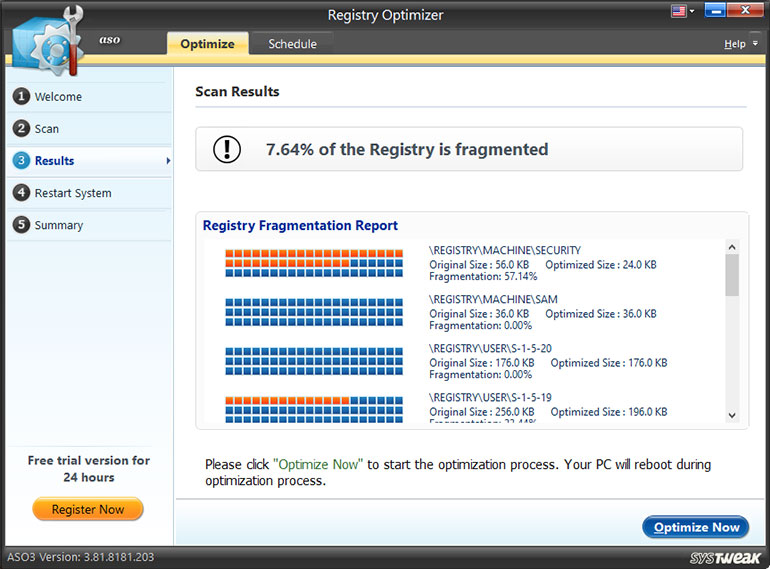 You will now get a detailed scan report showing the percentage of fragmentation