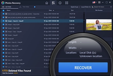 Preview & recover deleted photos