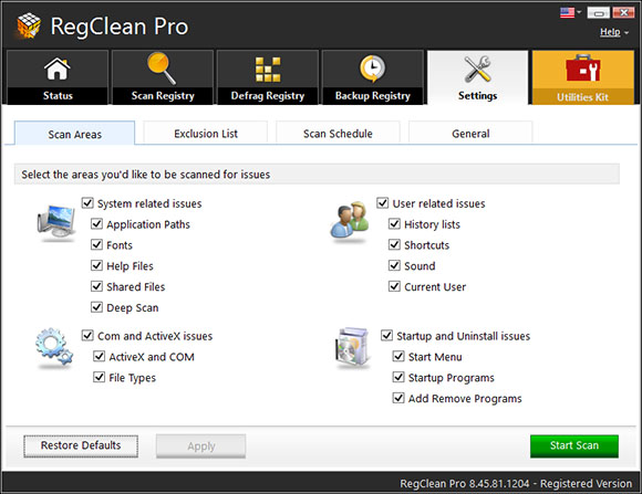 RegClean Pro Screen Shot