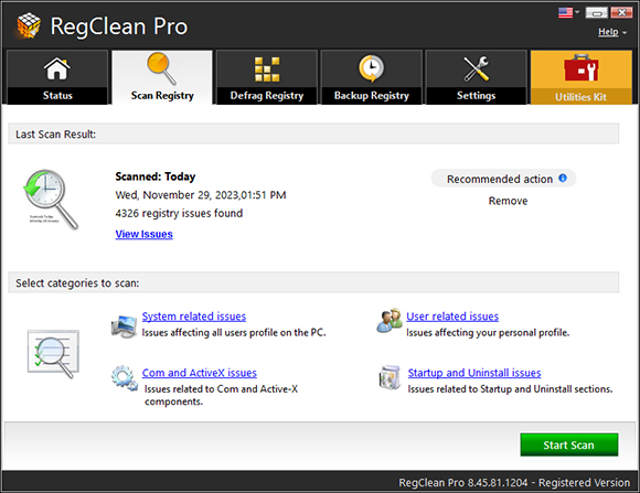 RegClean Pro Screen Shot