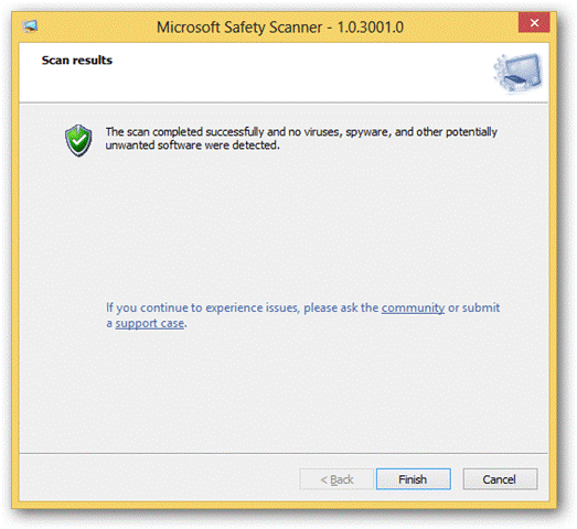 Microsoft Safety Scanner scan result