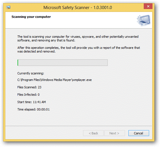 Microsoft Safety Scanner scanning