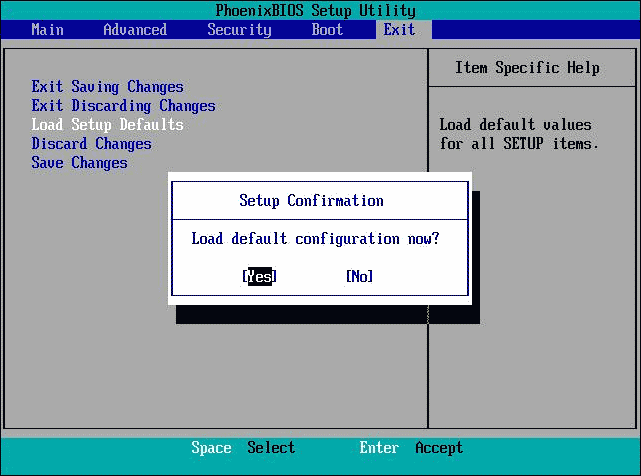 Reset Bios Settings