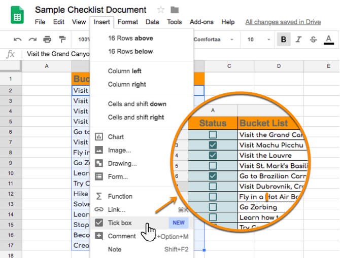how to insert checkbox in excel