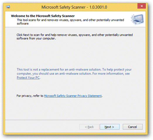 welcome Microsoft Safety Scanner