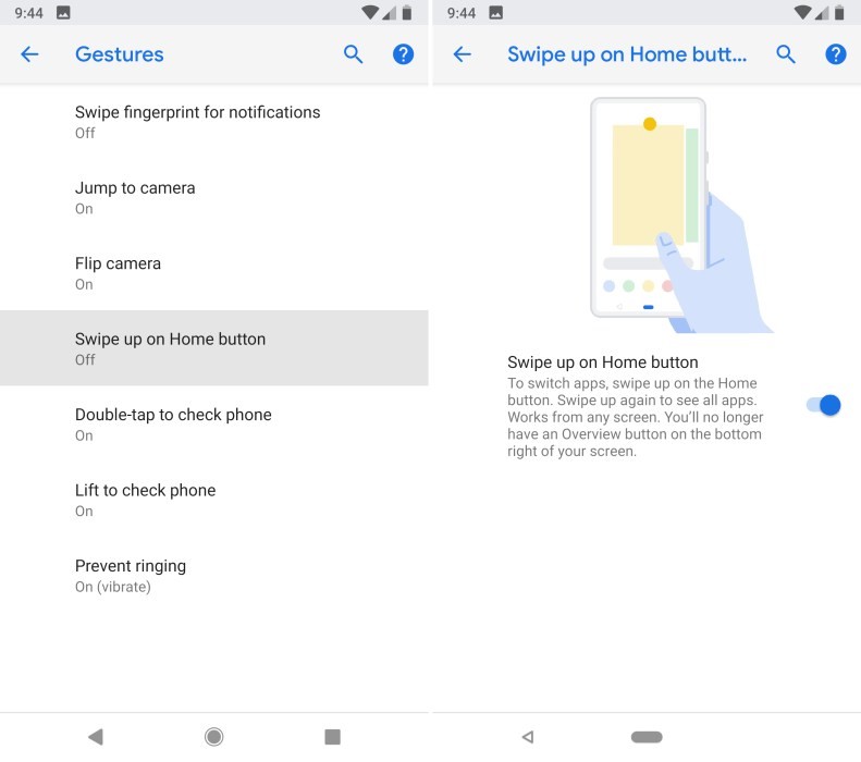 android p gesture control