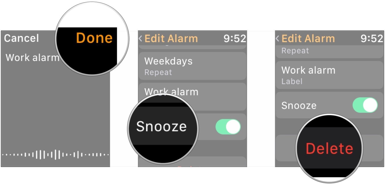 Delete to cancel your alarm