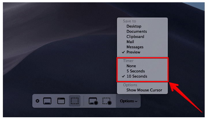 Timer to Record Your Screen and Take Screenshots In macOS Mojave
