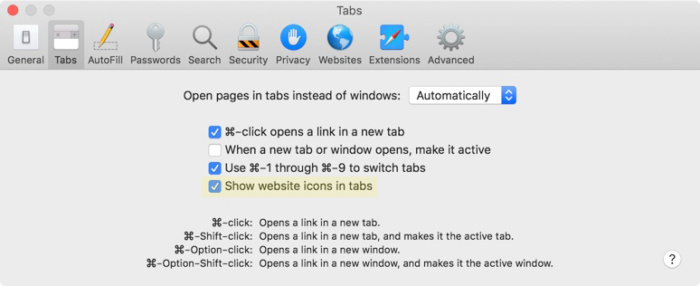 enable favicon in Safari tabs